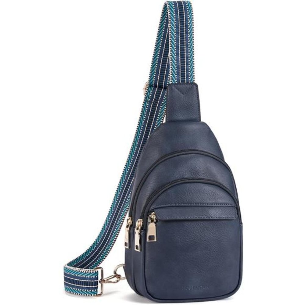 Sling Bag for Women Leather Crossbody Bags Fanny Pack Chest Bag Blue - Picture 1 of 6